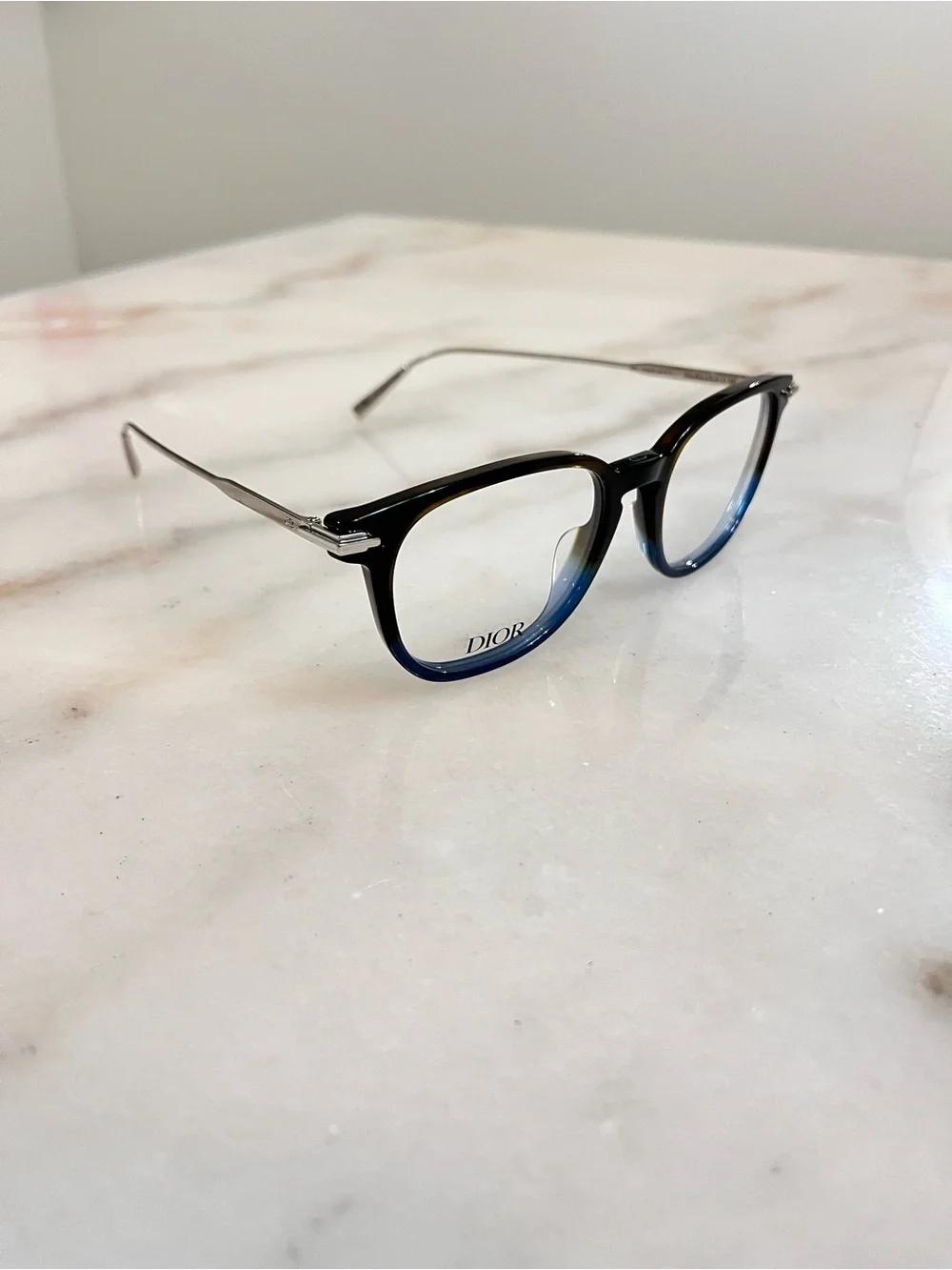 Dior Unisex Black-to-Blue Ombre Round Optical Glasses